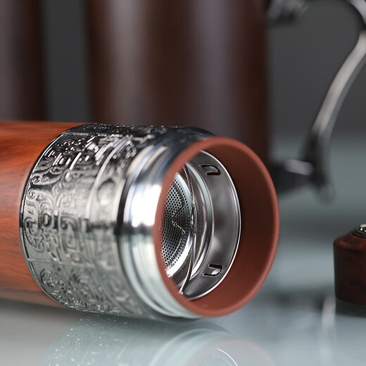 华昶紫砂保温杯紫砂泡茶杯男士高档礼品纪念送办父亲老师水杯定制LOGO 龙行红木纹-直杯（锦盒装）