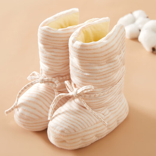 Mianguduo newborn handmade pure cotton shoes baby thickened warm foot protectors baby soft bottom 0-12 months cotton shoes gray stripes 6-12 months (inside length 13.5cm)