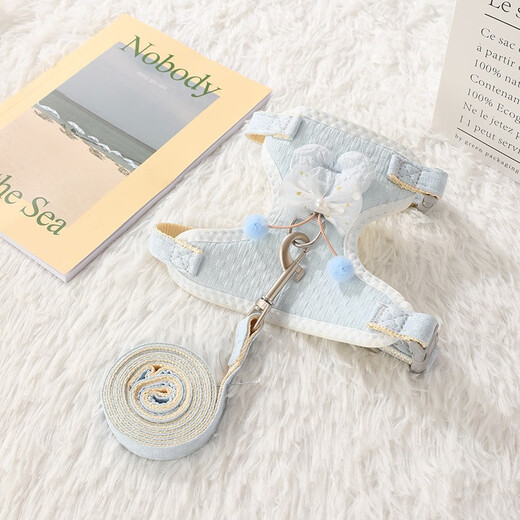 Bo Na Ling cat leash small dog walking Pomeranian vest type anti-breakaway cat leash harness for autumn and winter outing special leash fresh green S