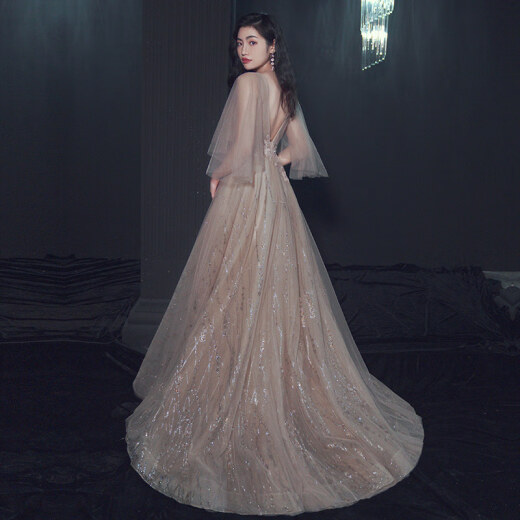 Huanli 2020 high-end host evening dress new temperament bridesmaid dress texture banquet lady dress small tail long XL