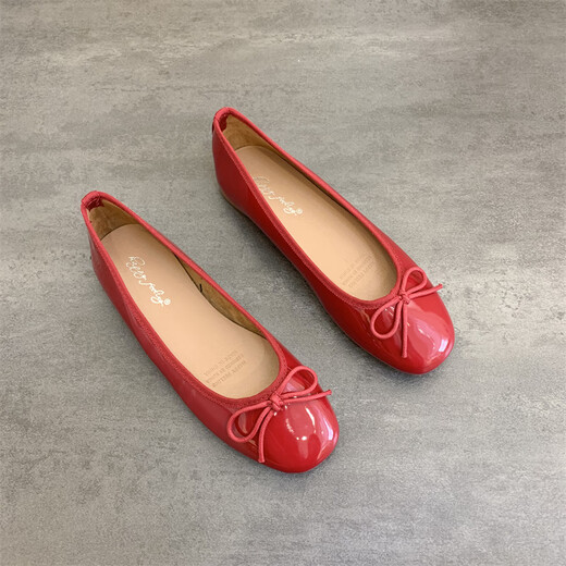 Leichter Mund neuer Style Bow mit weißem Patentleder kleine rote Schuhe Ballettschuhe Großgröße Frauen flache Schuhe Fairy Single Schuhe Hochzeitsschuhe Frauen rot Ruiyang rot 683-4 37