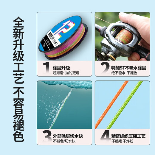 BKUMAN 12 braided ten meters in one color imported PE colored fish line sub-line main line throwing pole lure special anti-biting fishing line 100 meters real raw silk 12 braided ten meters in one color 1.5