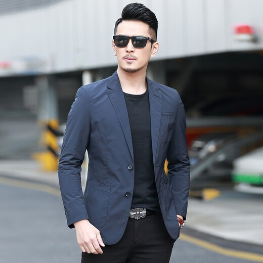 Dubbing Spring and Autumn Thin Casual Suit Men's Korean Style Slim Single Suit Top Light Luxury Business Youth Small Suit Jacket Fashion 8606 Blue L (175)