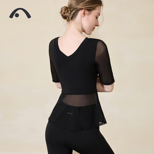 Aixiabu Yoga Wear Women's Suit Fairy-like High-end Professional Pilates Spring and Summer Yoga Wear Top Mid-Sleeve Slimming Large Size Black/With Breast Pad/Top M