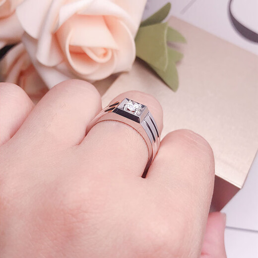 Jiajian Jewelry 18K Gold Wedding Men's Diamond Rings for Men Customized Loose Diamond Rings Platinum Diamond Rings for Men PT950 Platinum SI/FG 10 Points Diamond 7 Grams of Gold