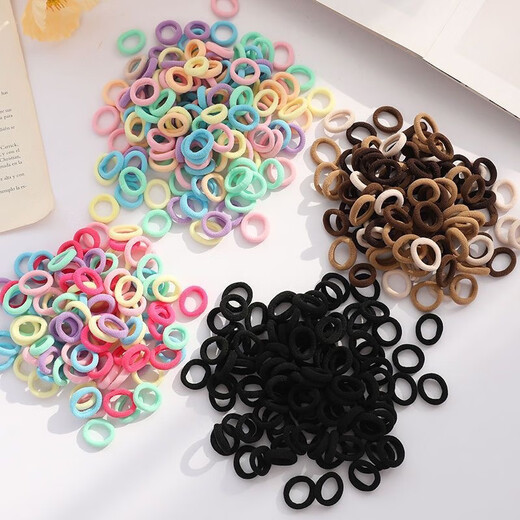 Qianbaolai Japanese and Korean high elastic rope candy color children's hair ties hair accessories seam towel simple rubber band 1# towel ring spring color 50 pieces