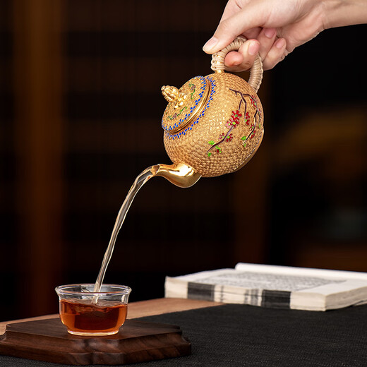银器时代茶壶茶杯套装高端梅花纯手工掐丝景泰蓝整套茶具高档999纯银茶壶 一壶三杯695克+证书 4件
