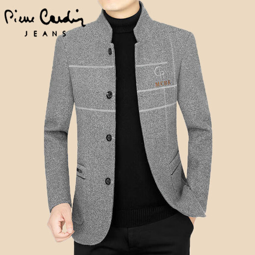 Pierre Cardin Woolen Coat Hen Autumn and Winter Media-Enge Stand Collar Chaqueta Hombres de moda de moda casual Men Dad Navy Blue L (120-140Jin [Jin equivale a 0.5 kg])