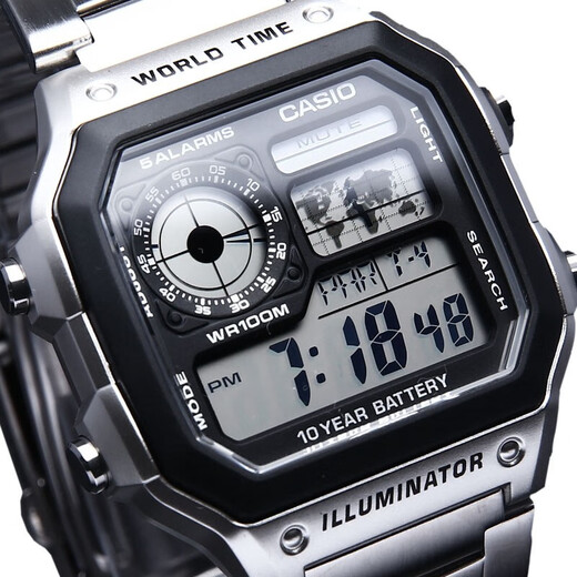 Casio (CASIO) watch simple retro ins style small square student ten-year power electronic watch multi-functional outdoor sports watch AE-1200WHD-1A