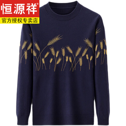 Hengyuanxiang Herbst- und Winter-Strickjacke Herrenpullover runden Hals Pullover Jacquard Stricker Basis-Strickjacken gestrickt Männer Kleidung 983 Marine Blau 170/l [Empfohlen 120-135 Jin [Jin gleich 0,5 kg]]]