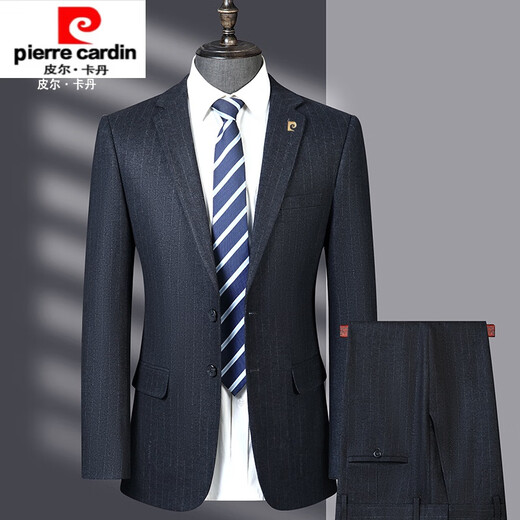 Pierre Cardin high-end brand suit men's autumn and winter high-end middle-aged men's business casual formal wedding suit gray 9813 plaid style 170 yards recommended 100 Jin Jin equals 0.5 kg -120 Jin Jin equals 0.5 kg