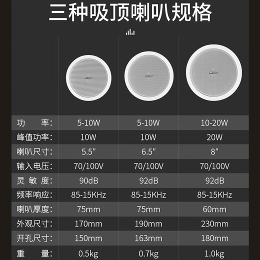 SAST Haut-parleur de plafond Haut-parleur de plafond Amplificateur à tension constante Ensemble de haut-parleurs de salle de conférence Audio Campus Diffusion Bluetooth Restaurant Système public Boutique Home Home Cinéma 4 Boîtier sans cadre de 5,5 pouces + Amplificateur Bluetooth