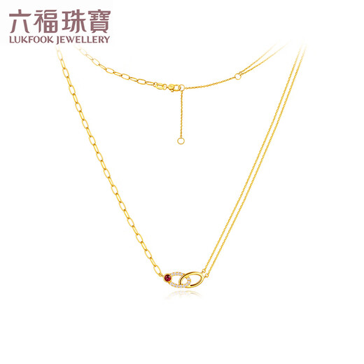 Lukfook Jewelry 18K Gold Geometric Ruby and Diamond Necklace Set Chain for Gifts cMDSKN0071Y Ruby Total 10 Points/Diamond Total 10 Points/3.45g