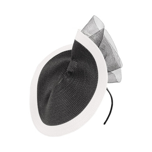 EE party hat spring and summer new style British ponytail yarn elegant party hat for women 2396 black and white contrasting colors no head size limit