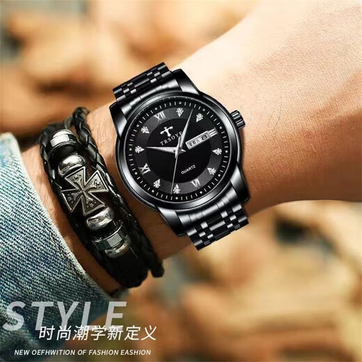 MIRAR HOMBRE DE AUTRO MENUMINO Luminous Steel Watch Men's Sports Fashion Business Watch Watch Men's Wats Swiss Double Calendar Diamond Men's Watch Regalo para el regalo de cumpleaños de Boyfriend T838 Gold Black Face