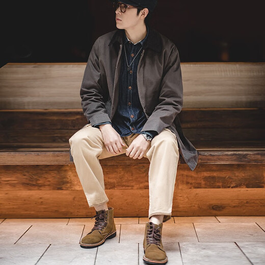 Madden Workwear Retro British Oil Wax Windbreaker Men's Autumn Mid-Length Corduroy Contrast Color Coat Loose Cape Jacket Oil Wax Windbreaker + Beeswax Combination L