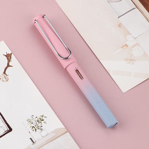 HERO fountain pen 359B bright tip iridium gold male and female students beginners practicing calligraphy third grade upright signature pen (with 6 ink bags attached) EF tip gradient pink