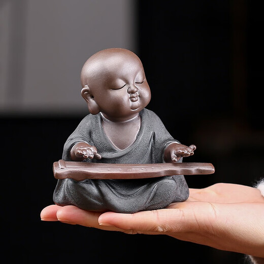 Jiuzao's creative purple sand tea pet little monk ornaments can cultivate the Zen spirit of the little novice monks tea ceremony tea play tea art tea room table decoration black gold sand-Dapeng spreads wings/CYY
