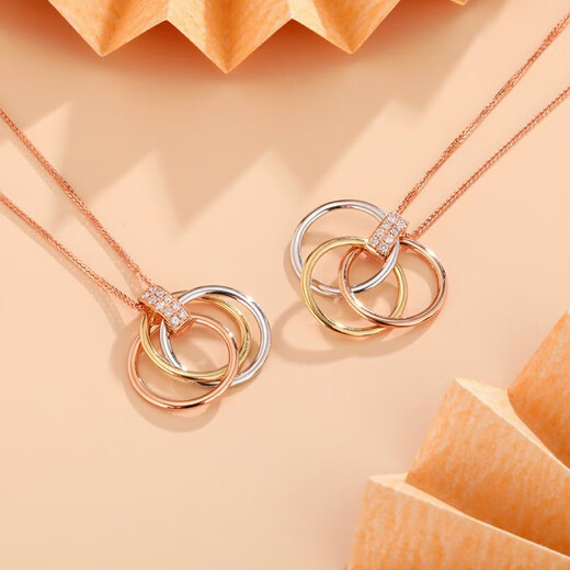 FR Retro Geometric Ring 18K Gold Color Gold Diamond Necklace Pendant Clavicle Chain Women's Simple Fashion Necklace 520 Gift 18K Gold