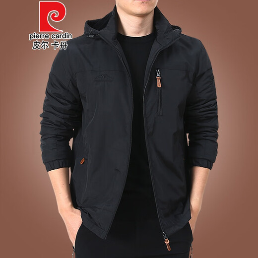 皮尔卡丹户外男士夹克秋冬季2020新款中年男装秋装上衣服加绒外套男春秋厚 9898[黑色]加薄绒可卸帽 2XL 185规格(165斤左右)