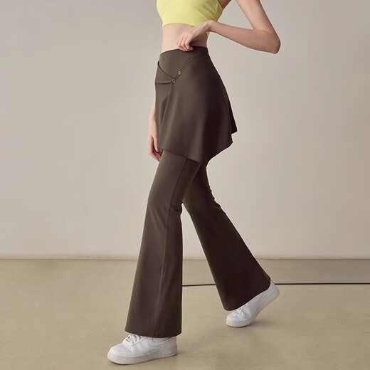 LULU CENTURY Real Two Piece Yoga Pants Women's One Piece High Waist Hip Lift Pilates Running Training Sports Micro-Large Fitness Pants Brown M