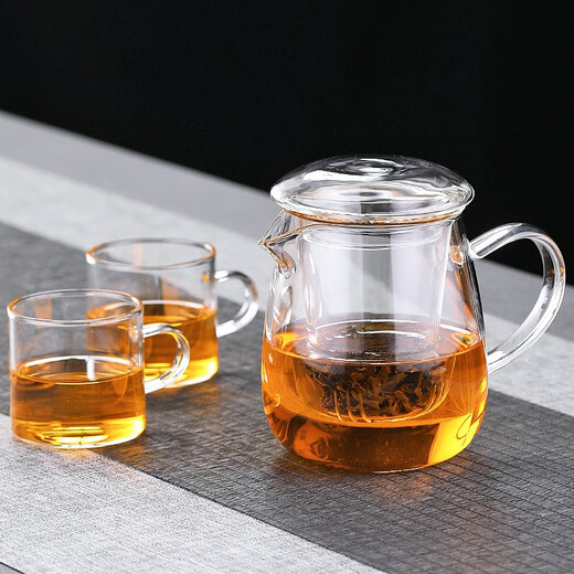 Yiji thickened heat-resistant glass tea water separation teapot transparent black tea tea set tea maker household large-capacity floral teapot mushroom cup single cup 500ML