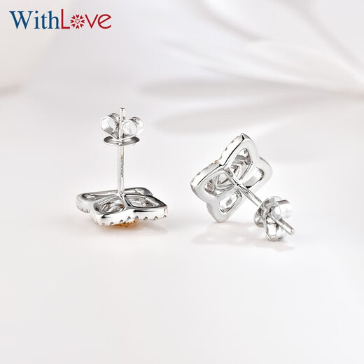 WithLove White 18K Gold Cushion Shape Intense Yellow Diamond Flower Shape Earrings Group Set Diamond Earrings Genuine Gift for My Girlfriend Total 75 Points White 18K Gold/Ready Stock