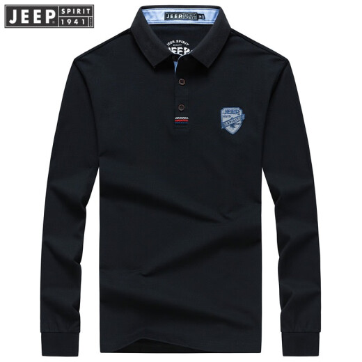 Jeep JEEP long-sleeved T-shirt for men 2020 autumn and winter new business casual plus velvet thickened lapel T-shirt for men fashionable solid color POLO shirt for men black regular style L/175