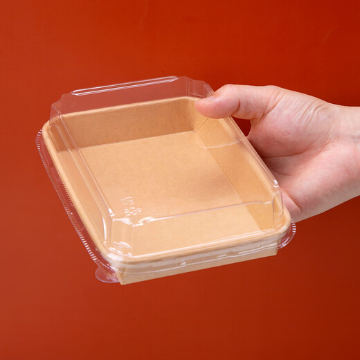 Petunia disposable paper plate kraft paper sushi box pastry box fruit plate fresh tray thickened kraft paper plate No. 11 kraft paper plate with cover 50 pieces paper plate