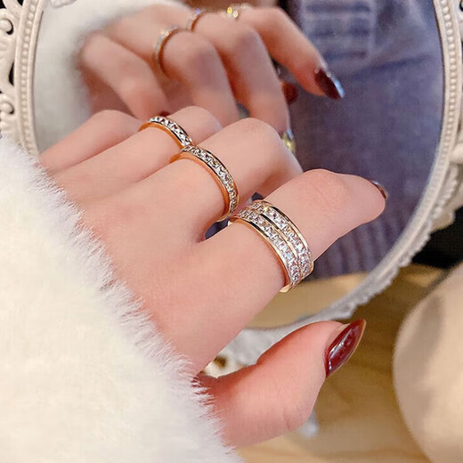 Kuban Pig's Gypsophila Ring Women's Niche Design Couple Ring Titanium Steel Ring Women's Ins Trendy Cold Fashion Ring Silver Ring-7#