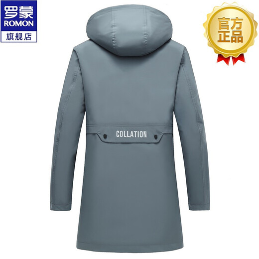 ROMON windbreaker men's spring and autumn new style young and middle-aged business casual mid-length slim coat jacket men's gray 190