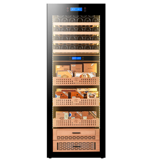 Chiake cigar cabinet constant temperature and humidity cabinet red wine and tea multi-functional storage air-cooled and moisturizing dual-temperature dual-system integrated cabinet single door household 1.6 meters high dual-temperature red wine and cigar integrated cabinet