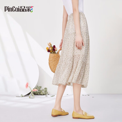 Pincai spring and summer Korean chic floral chiffon elastic waist versatile A version skirt for women PW11BQ256