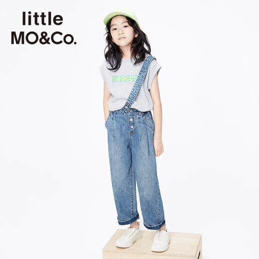 Little MO&Co. Children's clothing summer clothing children's pants boys overalls girls pure cotton long jeans trousers denim blue 110 110/53