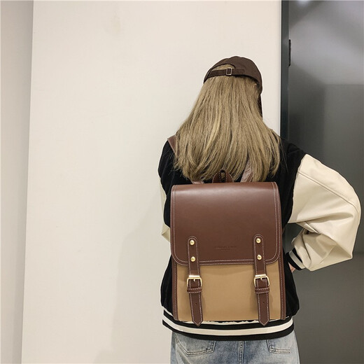 慕昂双肩包女2022新款韩版复古英伦学院风大学生书包简约百搭校园背包 黑色
