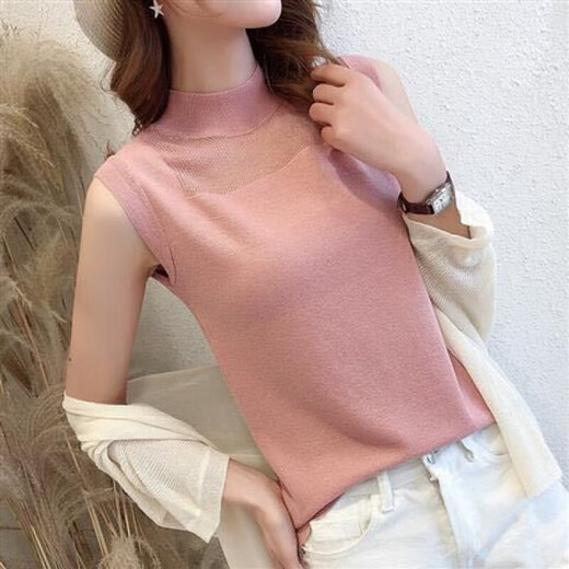 Ji Yafu Chaleco de fondo, suéter hueco superior sin mangas con chaleco de punto de moda, camisa de fondo delgado para mujer, color caqui marrón claro, talla única recomendada 80-128 Jin Jin equivale a 0,5 kg