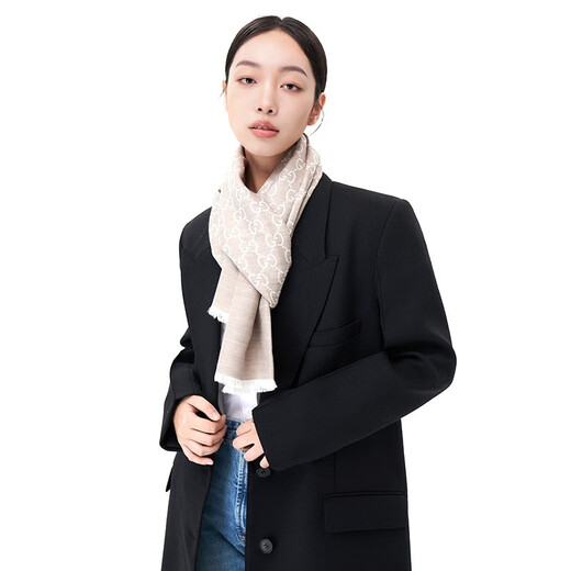 GUCCI Gucci scarf women's double G printed wool scarf beige 165904 3G646 9500