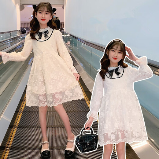 Zemeiyi Children's Clothes Girls Dress 2022 Spring and Autumn College Style Puff Skirt Children's Style Girls Skirt Middle-aged Girls Princess Dress Beige 140 (recommended height 126-135cm)