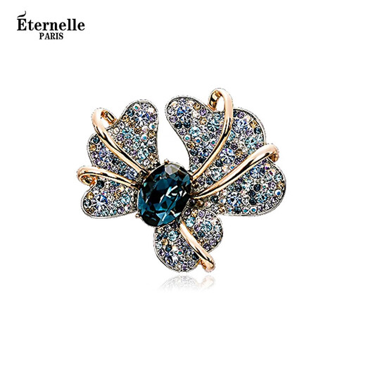 Eternelle French Eternal European and American Retro Iris Brooch Women's High-end Jewelry Austrian Crystal Corsage Elegant Blue
