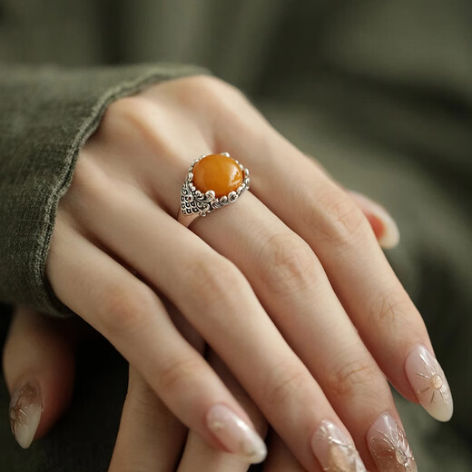 Twilight beeswax auspicious cloud silver ring for women, light luxury, retro, non-fading opening, adjustable index finger ring opening, adjustable beeswax ring