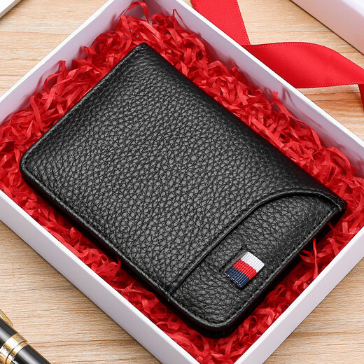 Momboska Bag Men's Leather Driver's License Cover Ultra-Thin Compact Card Holder Women's Bank Card Holder ID Cover Multiple Card Slots Black