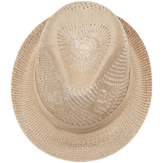 Abflugtag Wäsche Strohhut Hut Neuer Sommer Cooler Hut Männer Sonnenhut mittleren Alters und ältere Menschen mit großer Brenne geflochtene, atmungsaktive Khaki One Size 58 cm