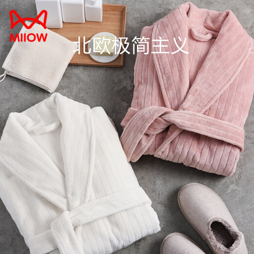 Catman Ladies Pajamas Women Autumn and Winter Coral Velvet Sweet Sexy Warm Pink Pajamas Women Plus Velvet Thickened Cardigan Mid-Length