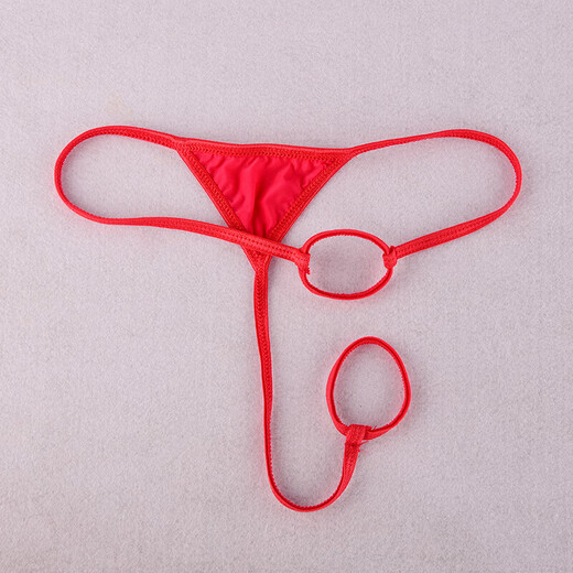 Men's sexy thong men's ice silk double circle underwear sexy open crotch temptation T pants men's pink one size