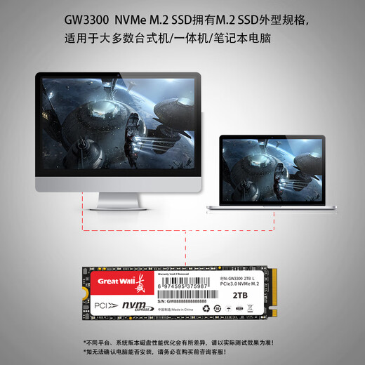 长城（Great Wall）512GB SSD固态硬盘 M.2接口(NVMe协议)PCIe 3.0x4 GW3300系列