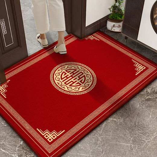 Shansui Chinese-style entrance door floor mat red door mat door carpet door mat stain-resistant anti-slip can be cut festive home Chinese pattern-Xiang 50X80cm