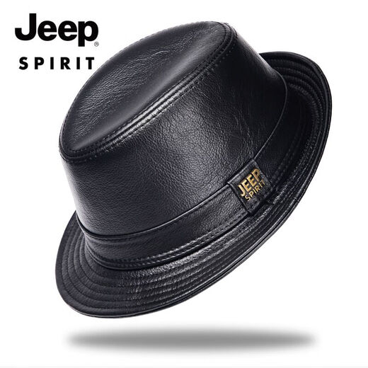 JEEP SPIRIT genuine leather top hat men's retro casual British jazz hat middle-aged and elderly father's hat cowhide beach hat old man hat dark brown medium size XL (57-58cm) adjustable