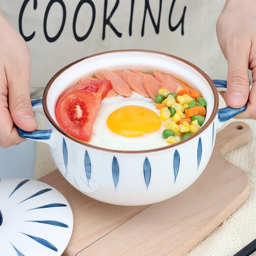 Baijie ceramic instant noodle bowl with lid double-ear soup bowl with lid 900ml soup basin instant noodle bowl