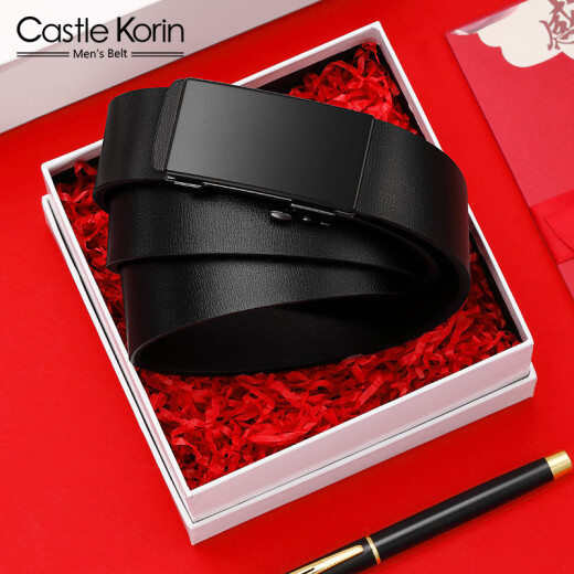 CASTLEKORIN belt men's genuine leather toothless automatic buckle inner wear business casual belt cowhide pants belt birthday gift for boyfriend 01401 black 110cm