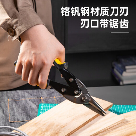 Deli straight-head aviation scissors chrome vanadium steel scissors industrial-grade multi-functional aluminum gusset plate integrated ceiling iron scissors 250mm